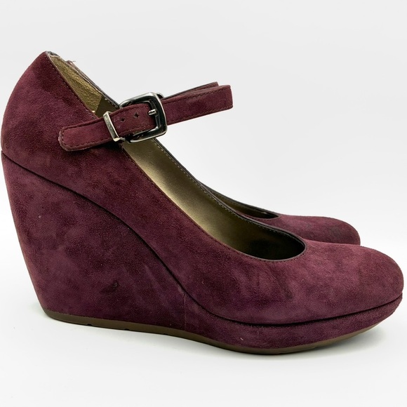 Geox Burgundy Wedges Shoes with Straps. BONUS Matching Fur Purse Charm - Picture 2 of 8